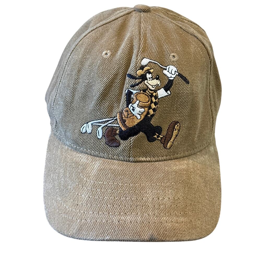 Vintage Disney Golf Collection Goofy Cotton Brown Leather Strap back Cap worn